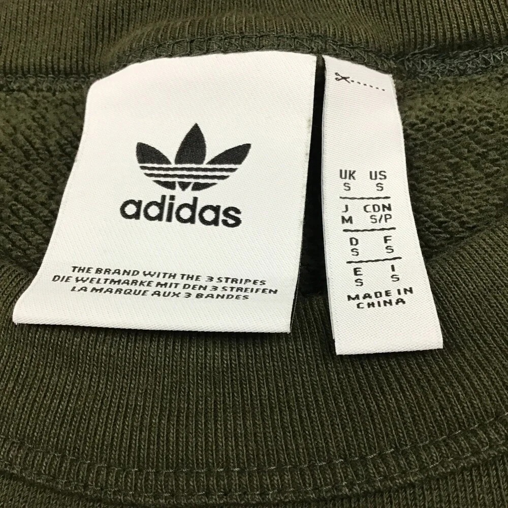Adidas Sweatshirt Men Small Olive Repeating Trefoil Box Logo Sleeves Crewneck S